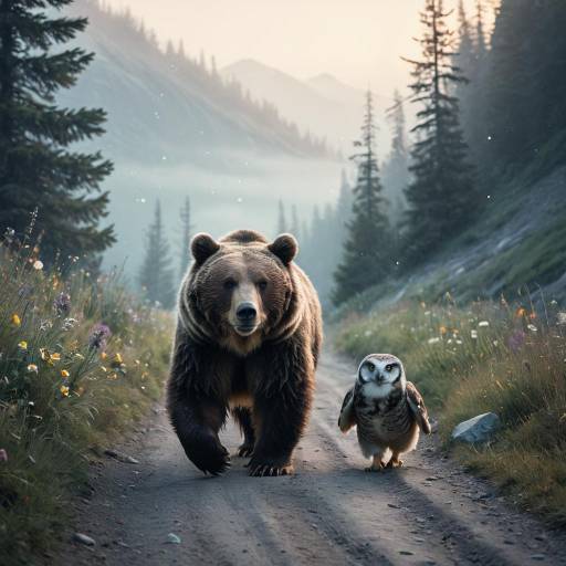 Whimsical Grizzly Bear on Misty Path Whimsical Grizzly Bear on Misty Path