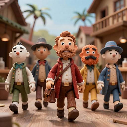 Charming Puppets in Rustic Street Scene
