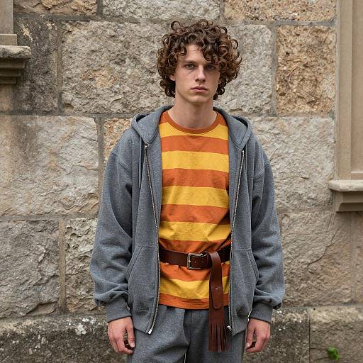 Young Man in Casual Medieval-Inspired Outfit