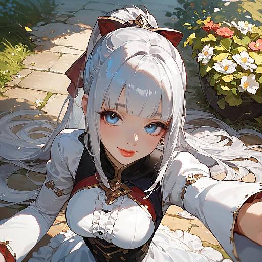 Anime Village Portrait with Silver Hair