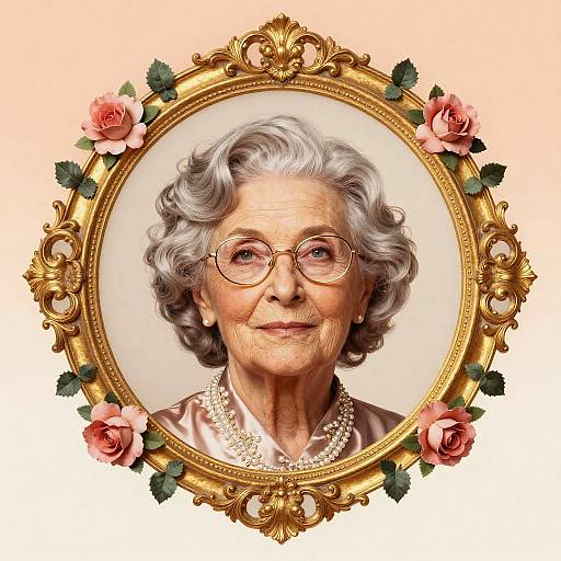 Elegant Elderly Woman in Gilded Baroque Frame