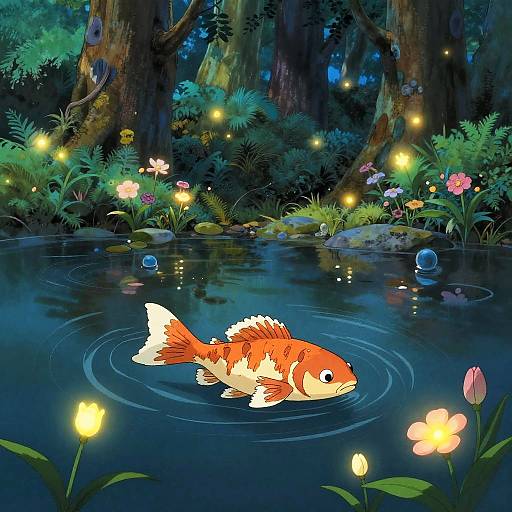 Studio Ghibli Fish in Mystical Forest