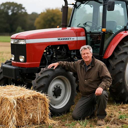 Middle-Aged Farmer with Massey-Ferguson Tractor