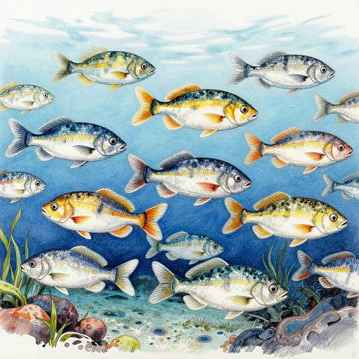 Realistic School of Fish Sketch