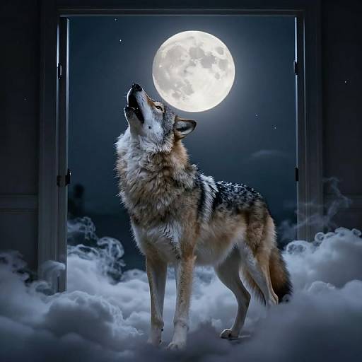 Cloud-Wolf Howling at Full Moon