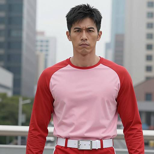 Serious Asian Man in One Punch Man Inspired Costume