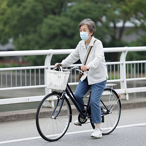 Elderly Japanese Woman with Bike