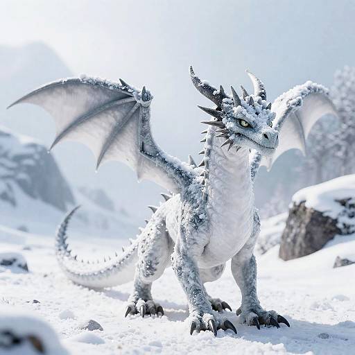 Cinematic Snow Dragon in Mountain Pass