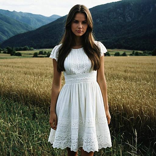 Woman in White Dress in Wheat Field