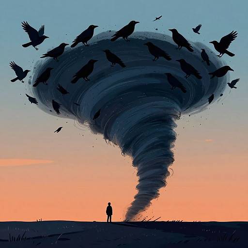 Surreal Crow Tornado at Dusk