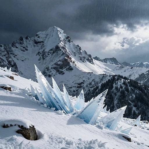 Surreal Snow-Capped Peaks Scene