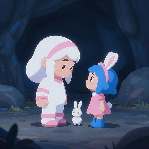 Blue-Lit Cave: Giant and Bunny Girl