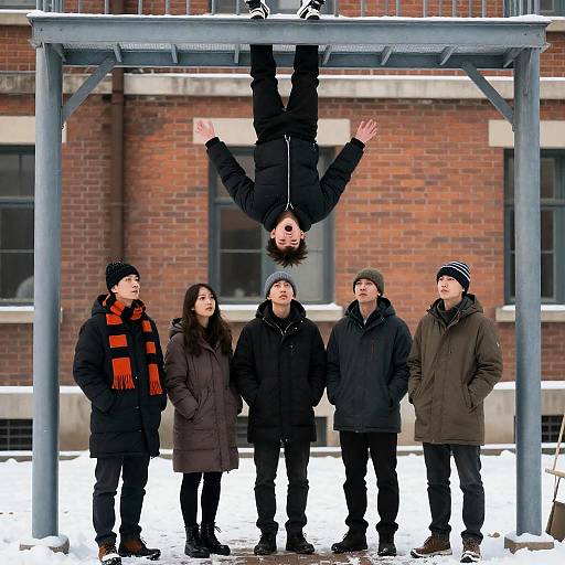 Unique Winter Scene with Upside Down Figure