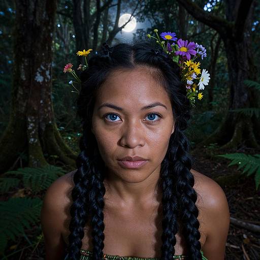 Moonlit Portrait of Pacific Islander Woman
