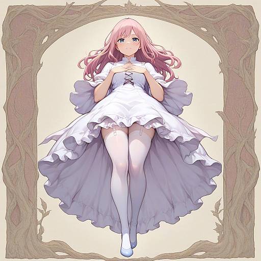 Botanical Watercolor: Pink-Haired Anime Girl