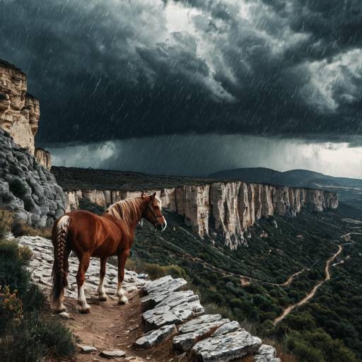 Impressionist Stormy Cliffs with Andalusian Impressionist Stormy Cliffs with Andalusian