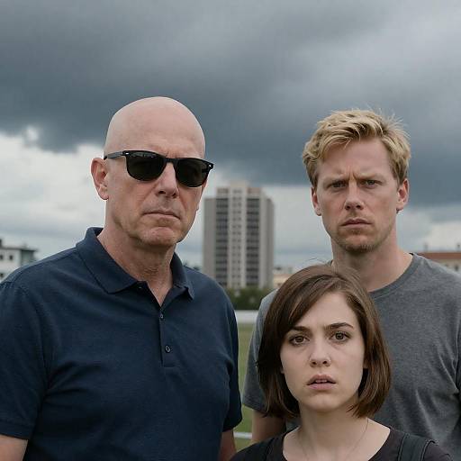 Three Serious People Against Stormy Sky