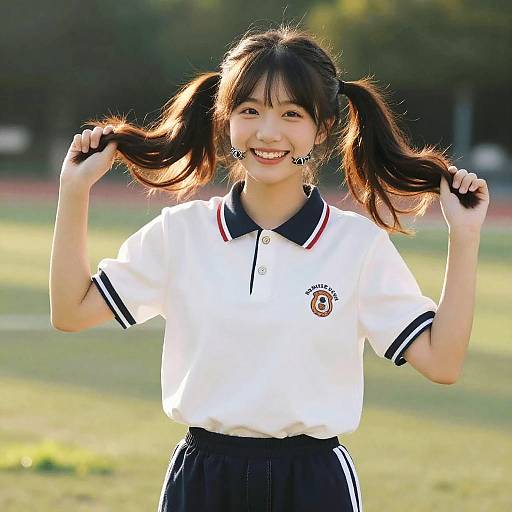 Cheerful Teen with Braces and Pigtails