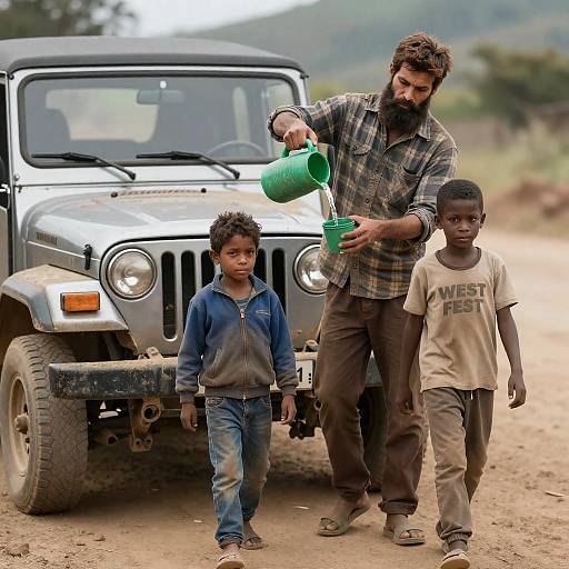 Exploring Adventure: Man and Boy in Jeep