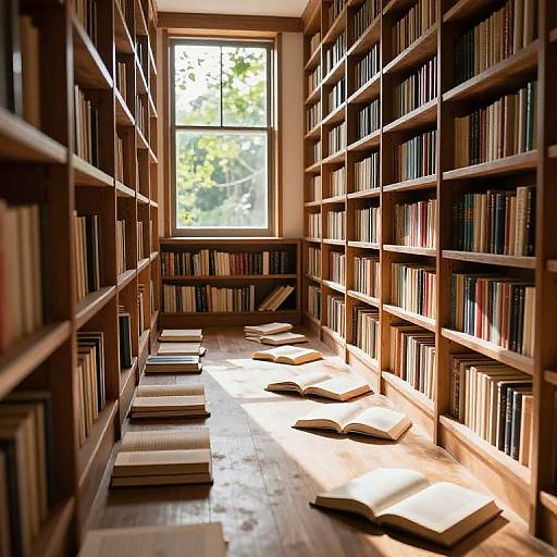Sunlit Endless Library Aisle
