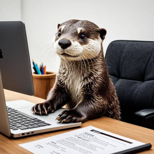Confident Otter Using Laptop at Office Desk
