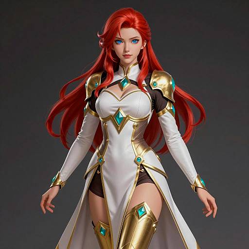 Fantasy Female Warrior in White and Gold Armor