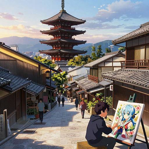 Detailed Anime Kyoto Landscape Afternoon