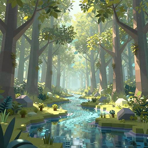 Serene Digital Forest Landscape