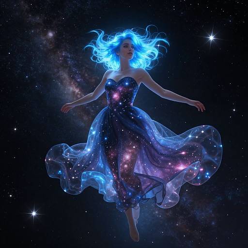 Ethereal Woman with Glowing Galaxy Hair