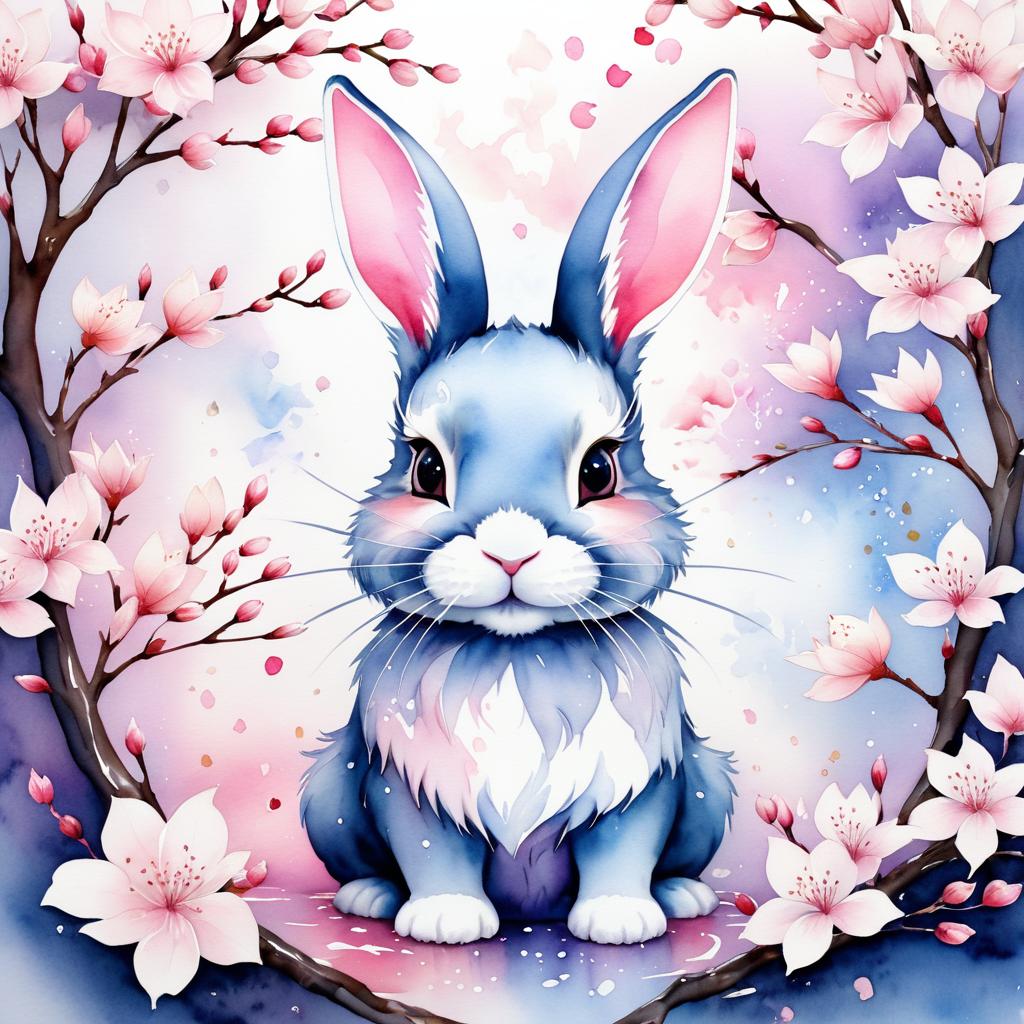 Whimsical Rabbit Amidst Cherry Blossoms