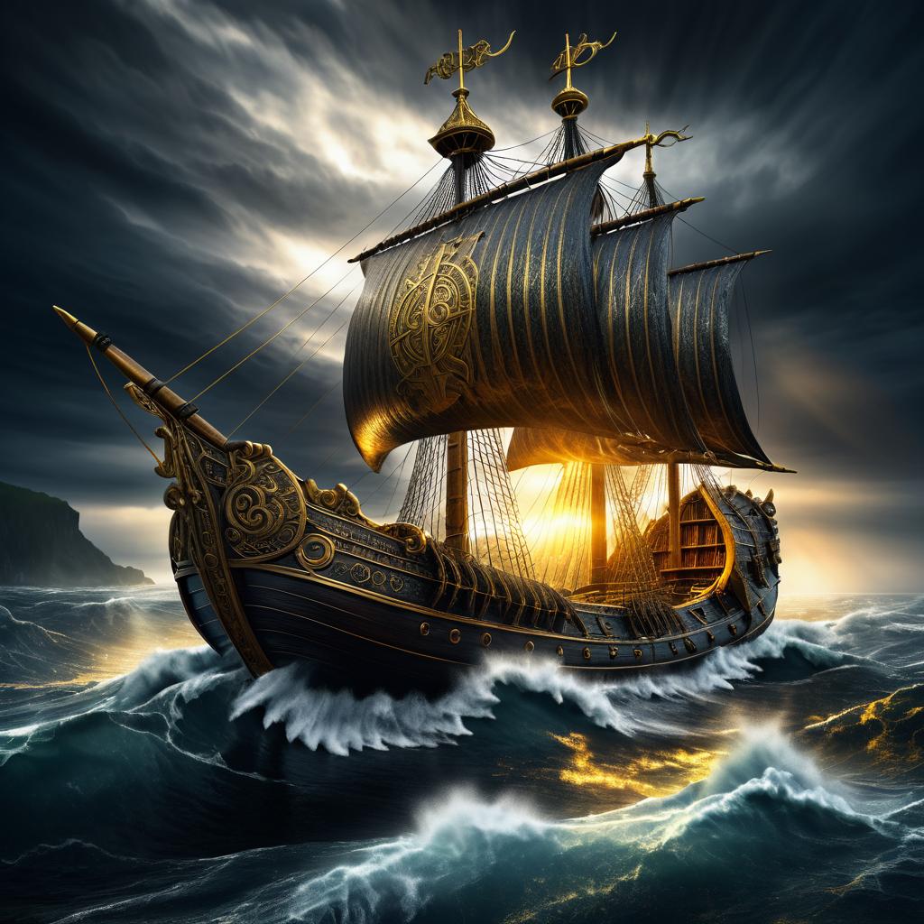 Epic Viking Ship in Tempestuous Seas