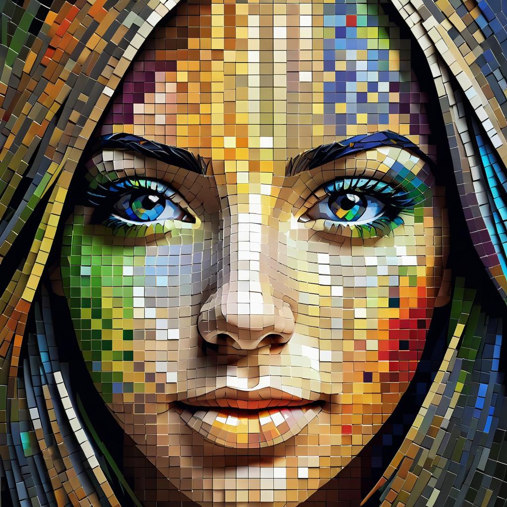 Artistic Mosaic Portrait of a Young Woman