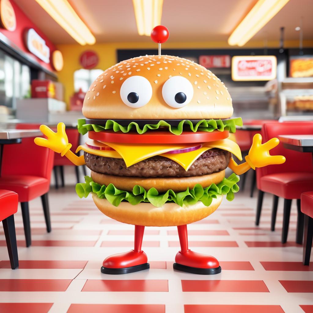 Whimsical Hamburger Cartoon Character