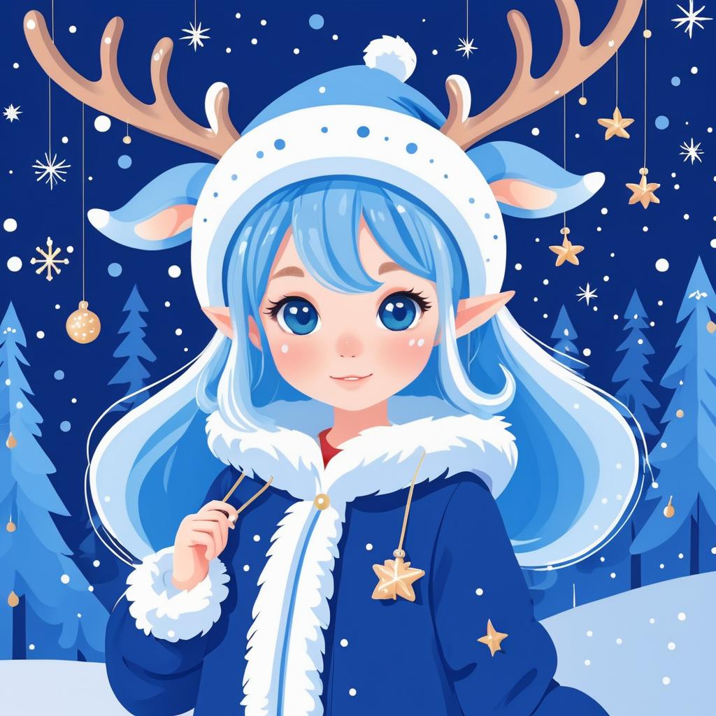 Kawaii Christmas Elf Girl in Festive Setting