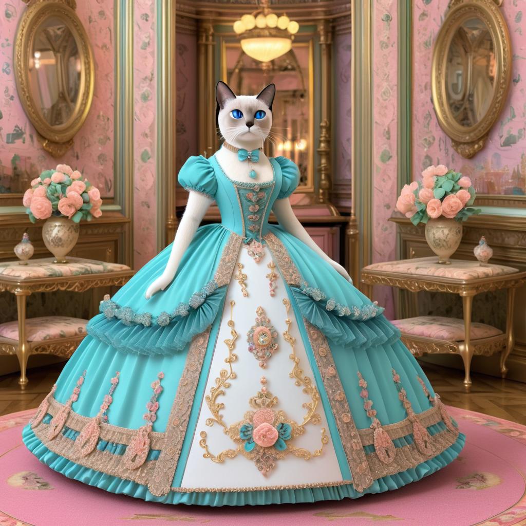 Victorian Siamese Cat in Elegant Ballroom