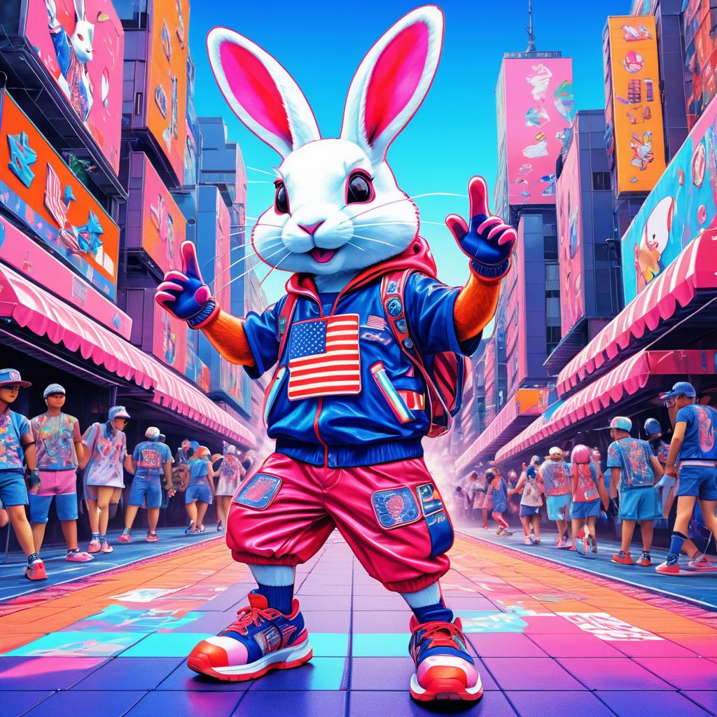 Vibrant Pop Art Rabbit in Cyberpunk Festival