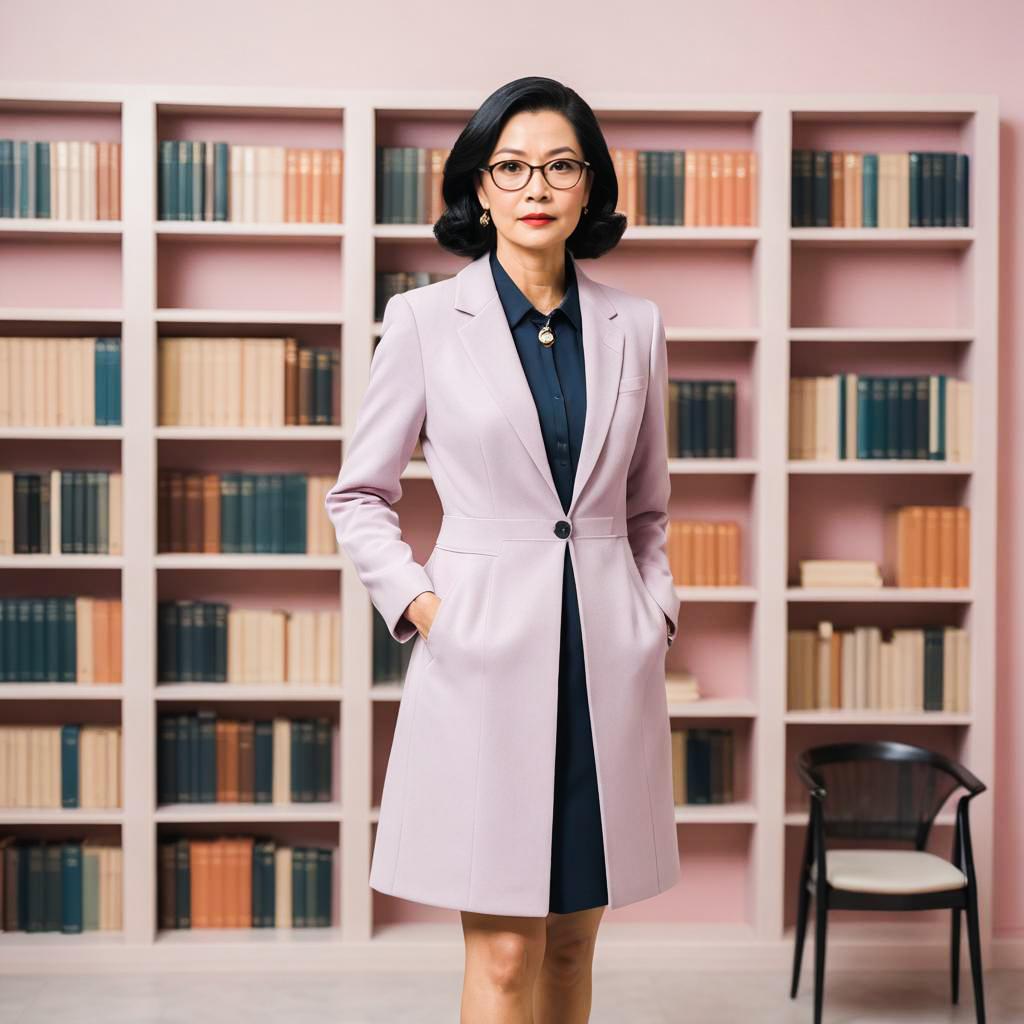 Elegant Senior Librarian in Dreamy Pastels