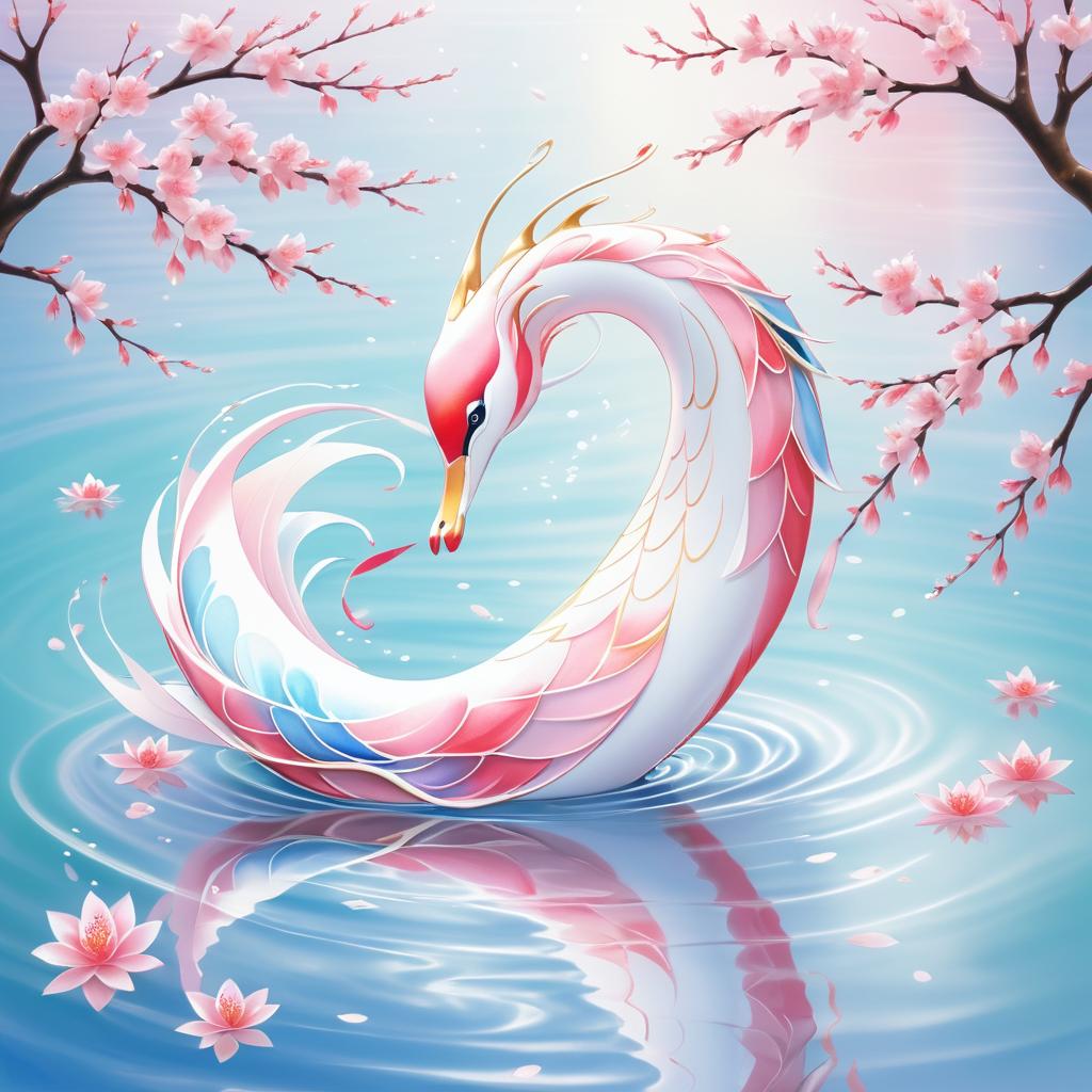 Graceful Milotic in Serene Cherry Blossom Lake