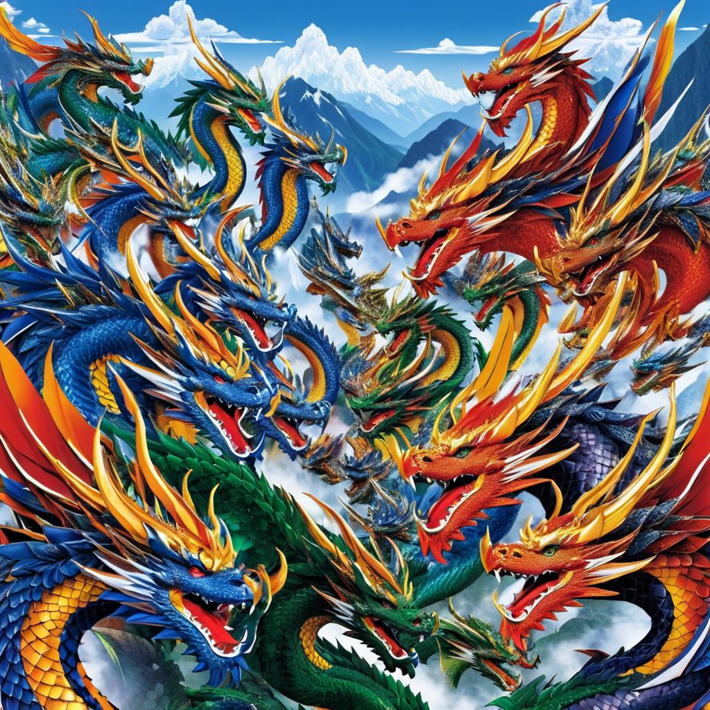 Dragon Riders Soaring Above Mountains