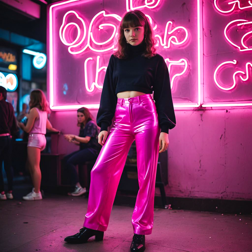 Shy Teen Dancer in Neon Lights