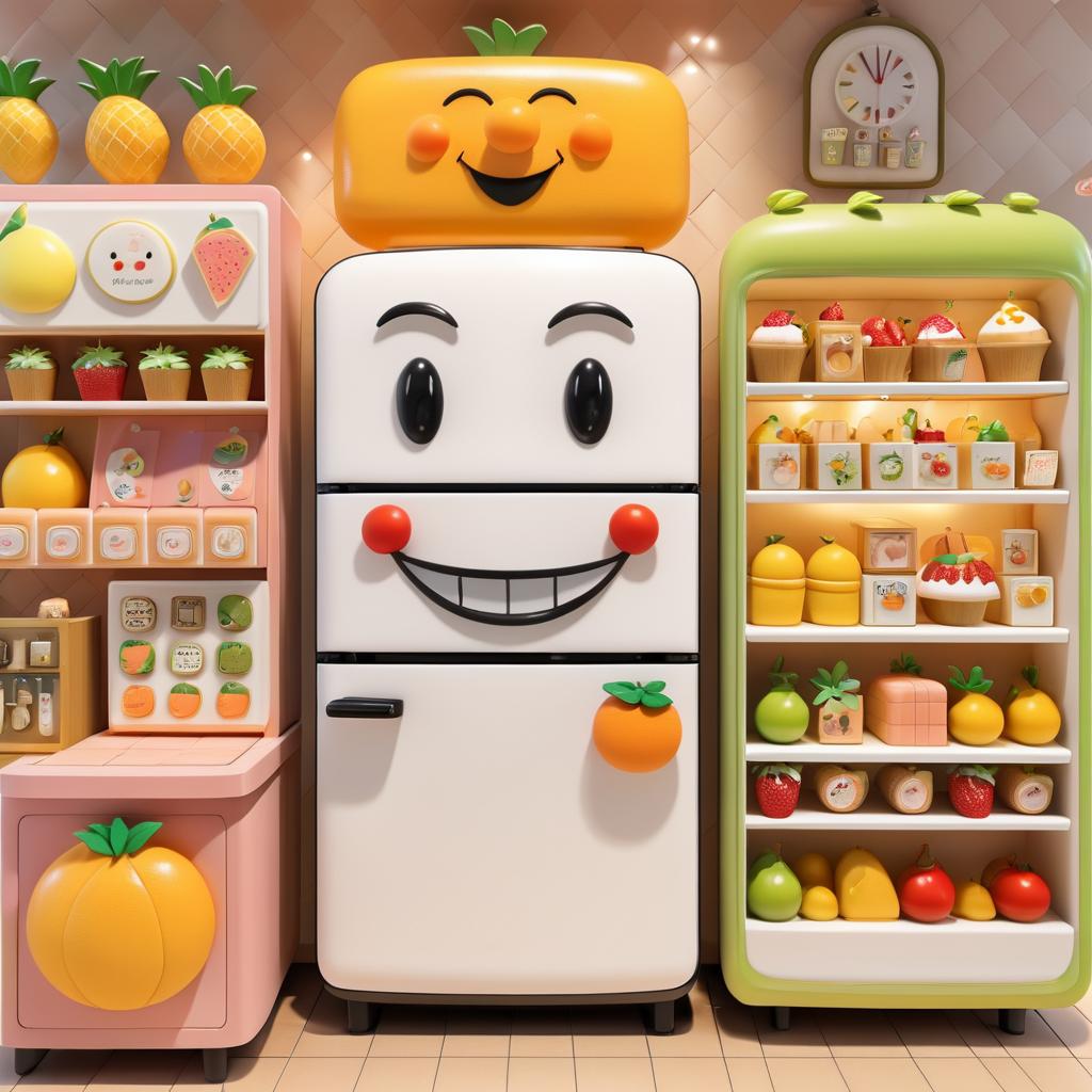 Jolly Anthropomorphic Refrigerator in Bakery