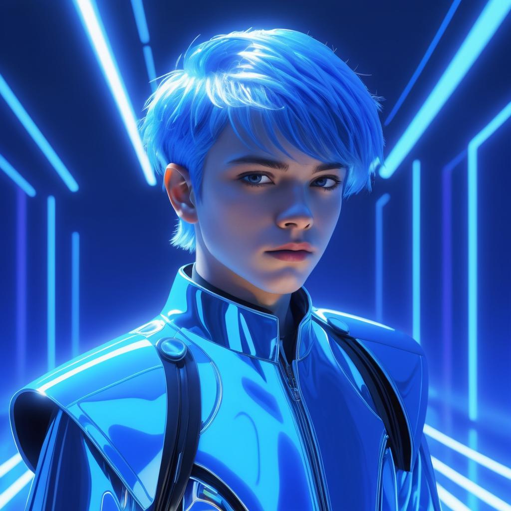 Futuristic Portrait of a Blue-Haired Teen