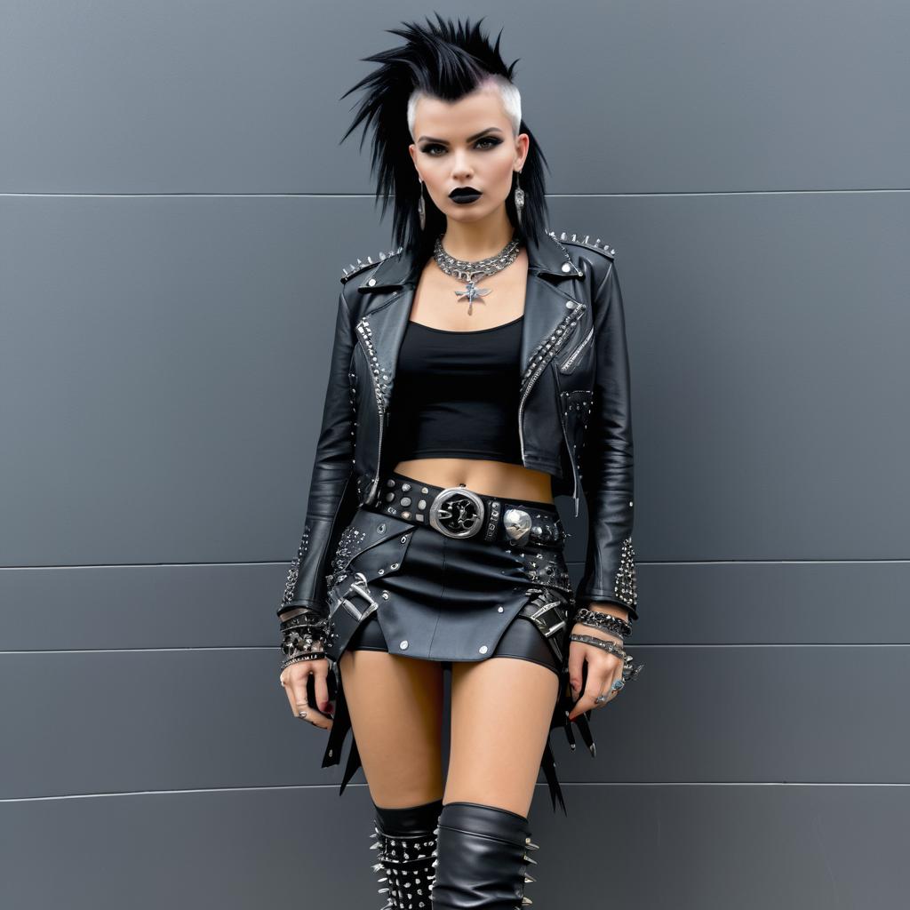 Stylish Punk Rocker in Leather Miniskirt