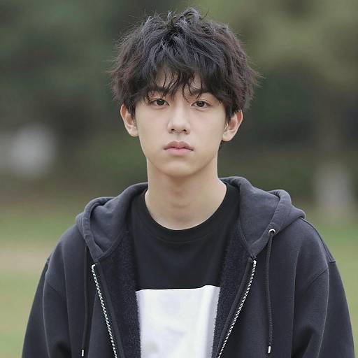 Calm Young Asian Male in Hoodie