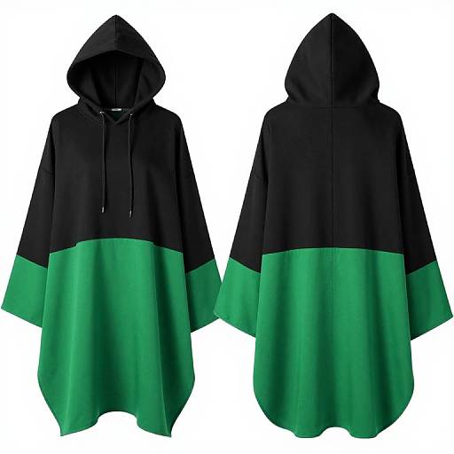 Unisex Black and Green Hooded Cape