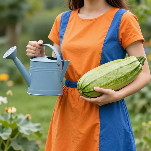 Designer in Garden with Zucchini