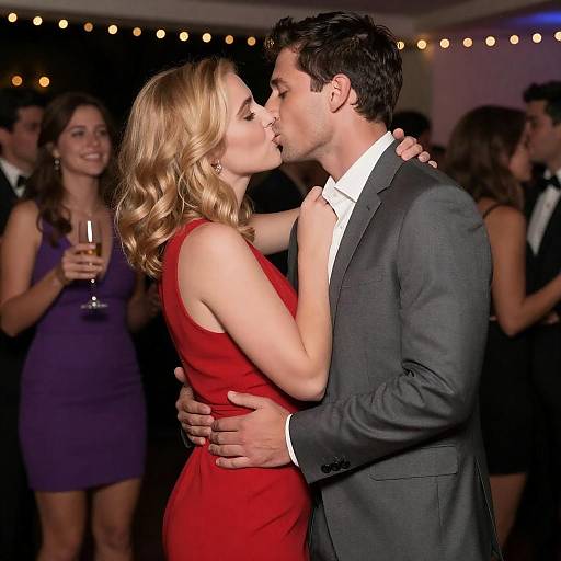 Romantic Party Kiss Under String Lights