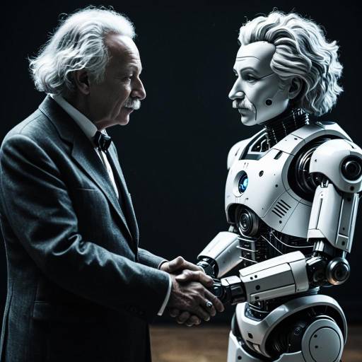 Albert Einstein and Android Robot Shaking Hands