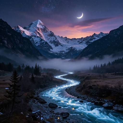 Ethereal River in Misty Mountain Valley