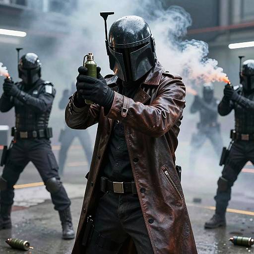 Futuristic Bounty Hunter Standoff Scene